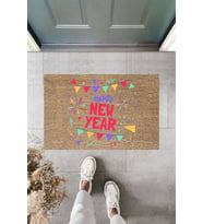 Dormot Modern Baskı - Happy New Year 15 - Karşılama Kapı Önü Paspası (Bej)
