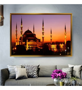 Tablore Işıklandırılmış Sultanahmet Camii Gün Batımı Manzaralı Kanvas Tablo Salon Duvar Dekoru