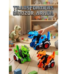 Dönüşen Dinozor Araba Robot Oyuncak 2'si 1 Arada T-Rex Figürlü Yarış Arabası