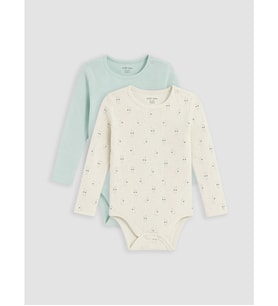 LCW baby Ekru Baskılı Kız Bebek Çıtçıtlı Body 2'li