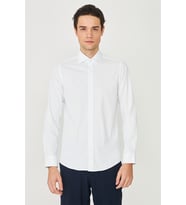 Mavi İnce Çizgili Uzun Kollu Gömlek Slim Fit