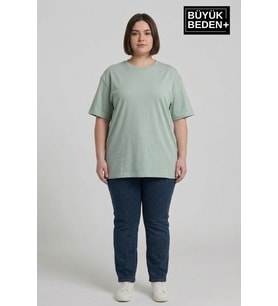 Büyük Beden Kadın Basic Tişört – Pamuklu Düz T-Shirt 3XL-6XL SPR26BTSK510