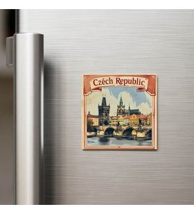 Çekya Czech Republic - Posta Pulu Temalı Ülke - Baskılı Buzdolap Magneti Kare - 9x9 cm