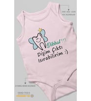 Dikkat! Dişim Çıktı Isırabilirim Baskılı Bebek Zıbını – Çıtçıtlı Body  %100 Pamuk Sıfır Kol (Bebek Pembesi)