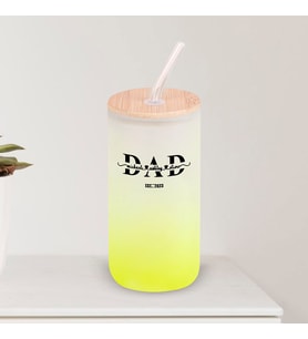 BK Gift İsimli Dad Tasarımlı Sarı Renk Pipetli Buzlu Cam Bardak 600ml - 1, Babaya Hediye, Doğum Günü Hediyesi