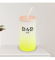 BK Gift İsimli Dad Tasarımlı Sarı Renk Pipetli Buzlu Cam Bardak 600ml - 1, Babaya Hediye, Doğum Günü Hediyesi