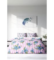 Çift Kişilik ( Lastikli Çarşaflı ) %100 Pamuk Saten Nevresim Takımı Blue Scattered Rose