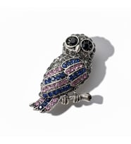 Zirkon Taşlı Baykuş Broş (4 cm) Gümüş Renk