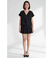 Kadın Keten Bluz Etek Takımı V Yaka Reglan Kol Mini Dokuma Rahat Günlük Kombinli Set Modern Şık