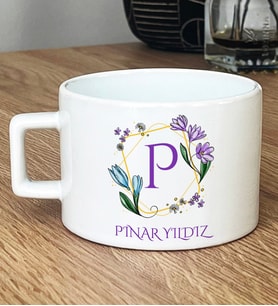 Kişiye Özel Çiçekli P Harfli Hediye Lüks Fincan İsim Soyisim Yazılı (Beyaz)