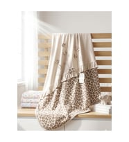 Leopard Pattern Krem 85x90 Çift Kat Bebek Battaniye %100 Pamuk İnterlok Ört