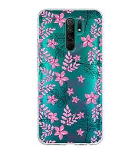 Xiaomi Redmi 9 Uyumlu Kapak Floral Pembe Tasarımlı Şeffaf Silikon Kılıf