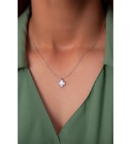 YONCA KOLYE VAN CLEEF MODEL RENKLİ TAŞLI 925 AYAR GÜMÜŞ KOLYE (Beyaz)