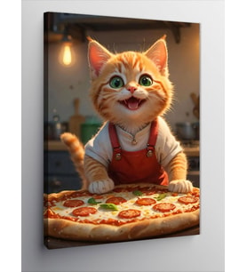 Kanvas Tablo Pizza Yapan Kedi