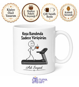 Koşu Bandında Yürüyen Tembel Sporcu Esprili Kupa Bardak Komik Hediye
