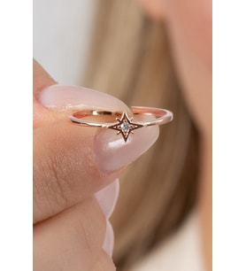 925 ayar gümüş yüzük rose zirkon taşlı kuzey yıldızı ayarlamalı yüzük SGTL13130ROSE