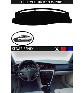 Opel Vectra B 1995-2001 İçin Uygun Torpido Koruma Halısı Siyah Kenar Renk Siyah