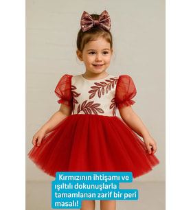 Kırmızı Jan Jan Tüllü Kız Çocuk Elbisesi