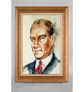 Altın Varaklı Paspartulu Çerçeveli Atatürk Tablo nt1232