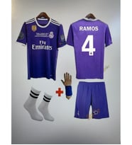 2017 Cardif Şampiyonlar Ligi Sergio Ramos Real Madrid Mor 4 Lü Set Çocuk Futbol Forması Retro