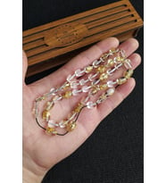 24K Yenilebilir Altın Parçacıklı Tesbih Altın Varaklı Plexiglass Uçak Camı Tesbih Ahşap Kutulu (Lacivert-Kırmızı)