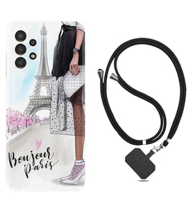 Samsung Galaxy M14 Kılıf Resimli Boyun Askılı İpli Desenli Silikon Bonjour Paris 1419