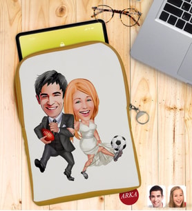 BK Gift Kişiye Özel Sevgililer Karikatürlü Taşınabilir Koruyucu Tablet Kılıfı & Organizer Çanta - Sarı-15