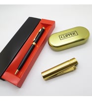 Clipper® Klasik Mat Gold Kişiye Özel Çakmak ve Kalem Seti Hediyelik Çakmak