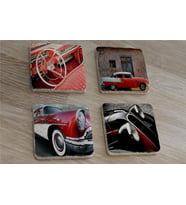Klasik Kırmızı Arabalar Doğal Taş Bardak Altlığı 4'lü set - Natural Stone Coasters