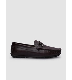 %100 Hakiki Deri Kahverengi Tokalı Desenli Erkek Loafer