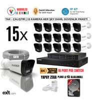 EXİTCAM 15 Kameralı 5MP IP PoE Güvenlik Seti – 16 Kanal NVR, 320 GB HDD, Sesli Kayıt, Renkli Gece Görüşü, İnsan ve Plaka Algılama
