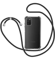 SAMSUNG Galaxy A03s Kılıf Boyun Omuz Askılı İpli Şeffaf Silikon (Siyah)