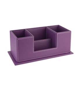 Masaüstü Deri Organizer Kalemlik 4 Gözlü Desktop Organizer Rainbow Vegan 10x12x25 cm. (Lila)