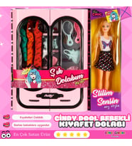 Cindy Doll Bebekli Aksesuarlı Gardırop Açık Pembe - Barbie Dolap - Barbie Giysi Dolabı - Barbie Gard