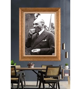 Altın Varaklı Çerçeveli Paspartulu Atatürk Tablo nh291 (Gold)