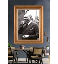 Altın Varaklı Çerçeveli Paspartulu Atatürk Tablo nh291 (Gold)