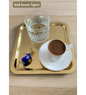 Gold Sunum Tepsisi Paslanmaz Kahve Tepsisi Çelik Tepsi Kare Çeyizlik Tepsi