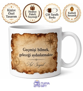 İsimli Papirüs Desenli Tarihçi Kupası Özel Baskılı Hediye Bardak