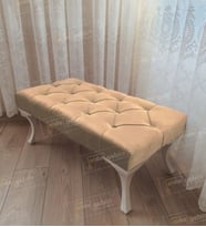 Kapitoneli Ayak Ucu Kapı Önü Antre Bench Puf Beyaz Ayak (120*45) (Vizon)