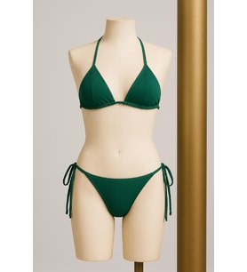 Kadın Yeşil Yandan ve Boyundan Bağlamalı Bikini Mayo Takımı — Beden: S/M