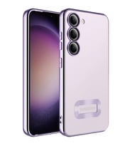 Samsung Galaxy S23 Kılıf Logo Yeri Açık Kamera Lens Korumalı Renkli Kenarlı Şeffaf Silikon (Lila)