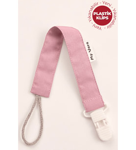 Gül Kurusu - Plastik Klipsli - Pamuklu Emzik Askısı - Emzik Zinciri - Emzik Tutacağı