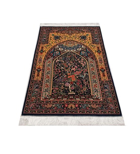 Saf İpek Makina Halı-koyu mavi- Ebat: (80 x 120) cm