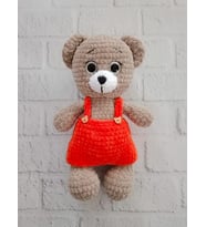 Turuncu Tulumlu Sevimli Ayıcık Amigurumi Organik Oyuncak