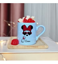 Minnie Mouse Tasarımlı Kişiye Özel Mavi Türk Kahvesi Fincanı