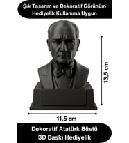 #Atatürk Mustafa Kemal Atatürk Büstü 3D Baskı Dekorasyon Biblo Siyah Premium Tasarım Şık Obje Ev Ofi
