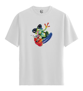 Funky Frog - %100 Pamuklu Erkek Beyaz Tişört - Premium Quality