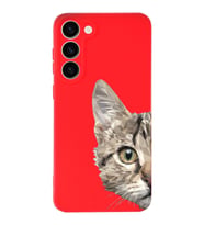 Samsung Galaxy S23 Plus Uyumlu Lansman Kılıf Catface Tasarımlı İçi Kadife Kapak-Kırmızı (Şeffaf)