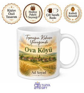 Ova Köyü Temalı Kişiye Özel Baskılı Kupa Bardak Hediye