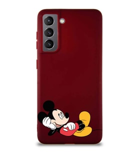 Samsung Galaxy S21 Soft Premier Kapak Mickey Mouse-F Tasarımlı Silikon Kılıf - Mürdüm (Şeffaf)